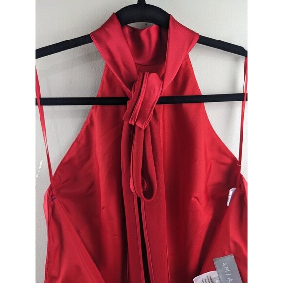 Amsale Storm Red Satin Midi Halter Dress Size 8 With Tie Back - Picture 8 of 9